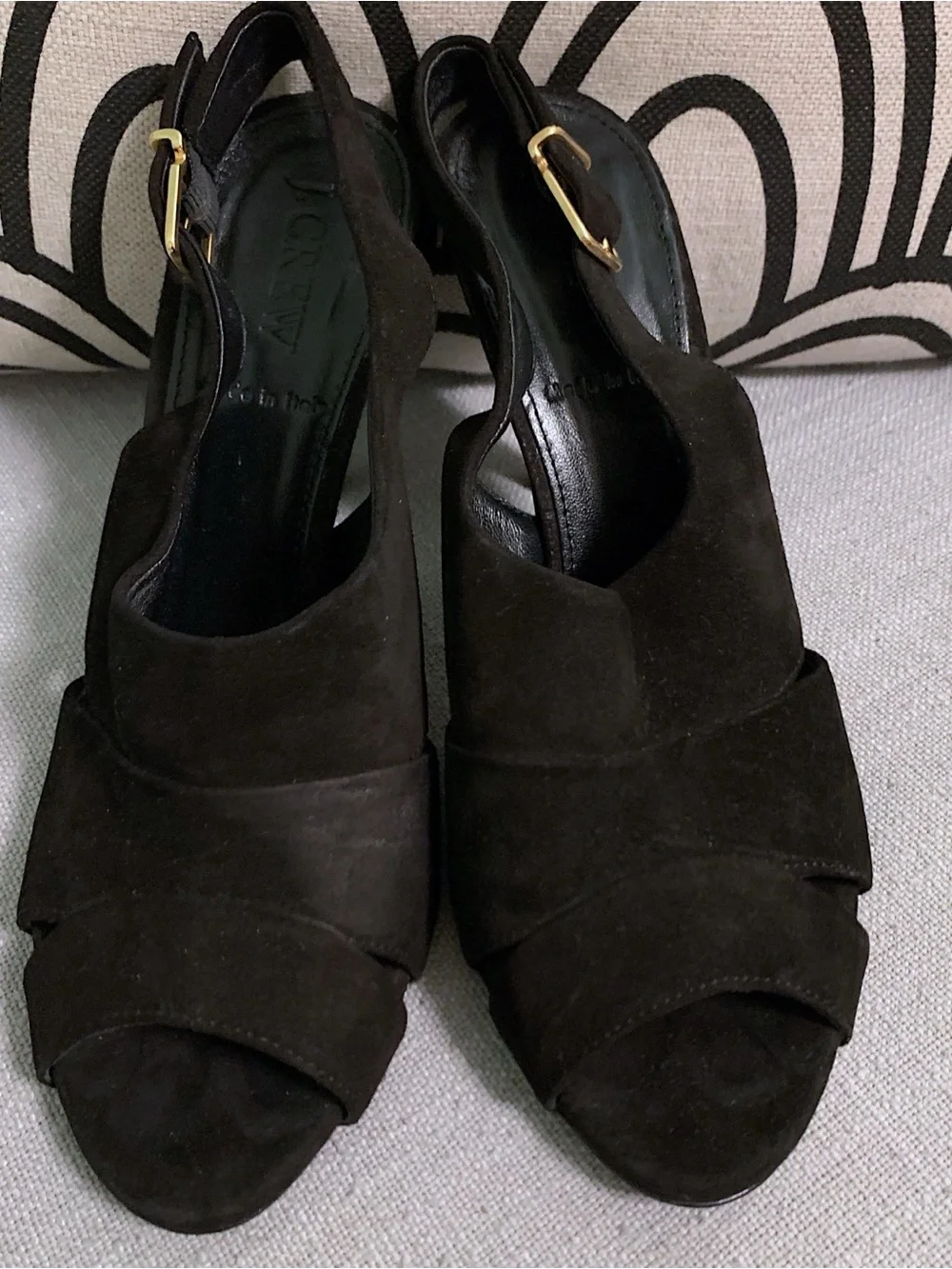 JCrew Black Suede Peep-Toe Slingback Heels